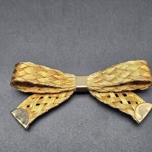 Vintage Gold Tone Bow Brooch Woven Braided Wires Costume Jewelry